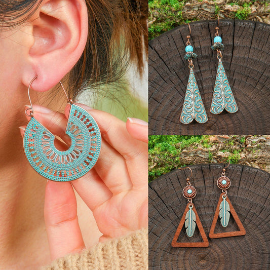 Bohemian Vintage Long Tassel Earrings Floral Design Zinc Alloy Jewelry