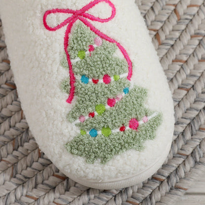 Bow Knot Christmas Tree Warm Indoor Slippers