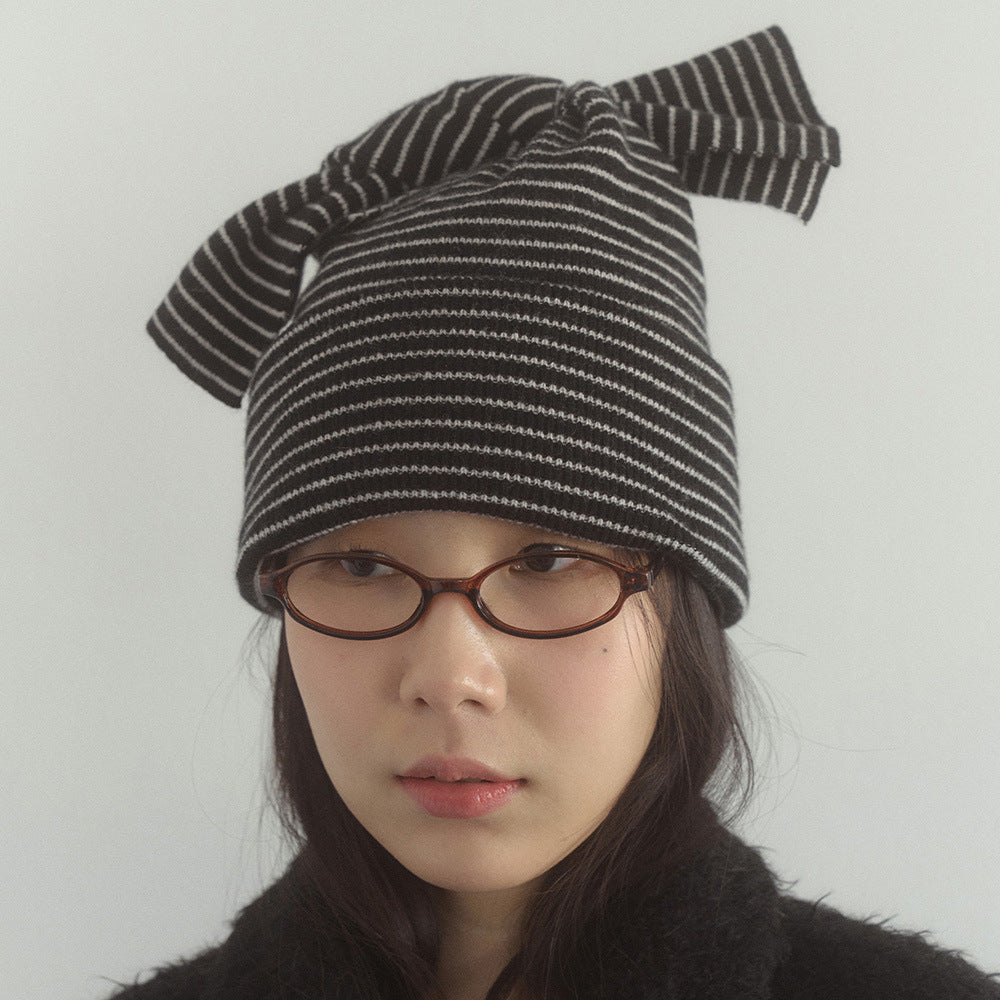 Striped Knitted Beanie for Women Cozy Casual Hat