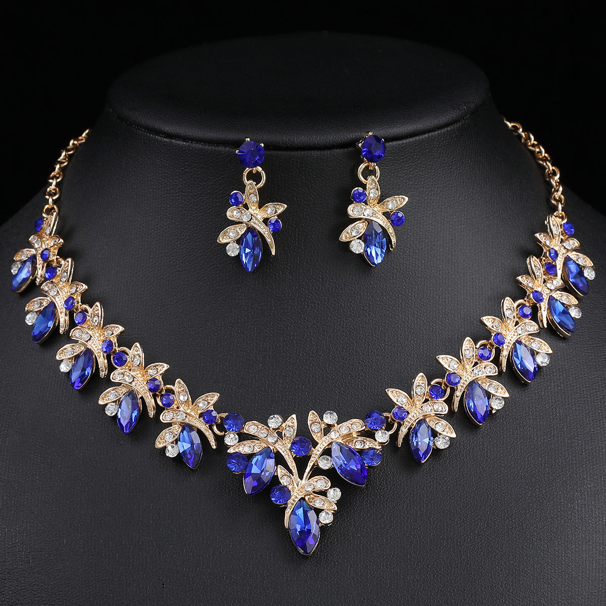 Dragonfly Jewelry Set - Alloy And Crystal Earrings And Necklace