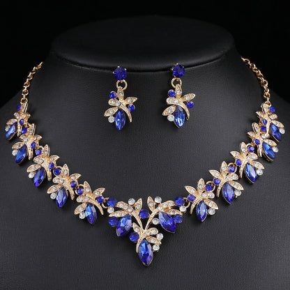 Dragonfly Jewelry Set - Alloy And Crystal Earrings And Necklace