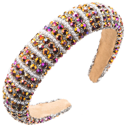 Baroque Rhinestone Pearl Wide Headband For Women