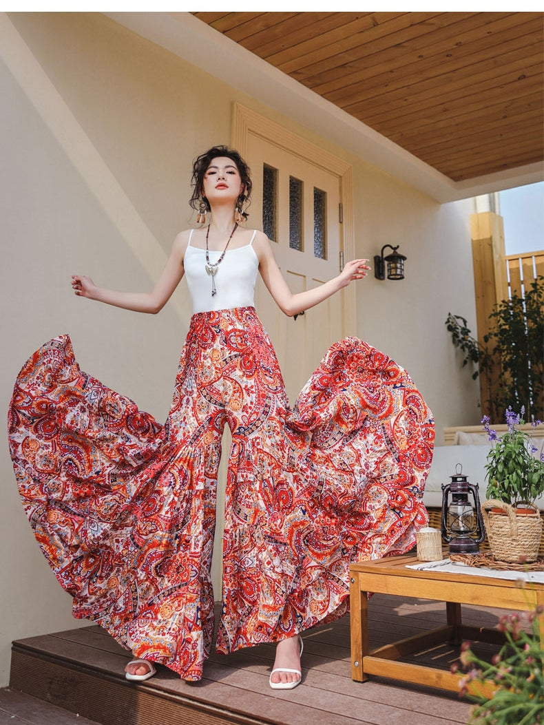 Hot Summer High Waisted Draped Ice Silk Chiffon Skirt Pants Ice Silk Wide Leg Pants