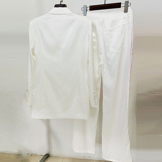 Acetate Satin Double-Breasted Suit Pants Set