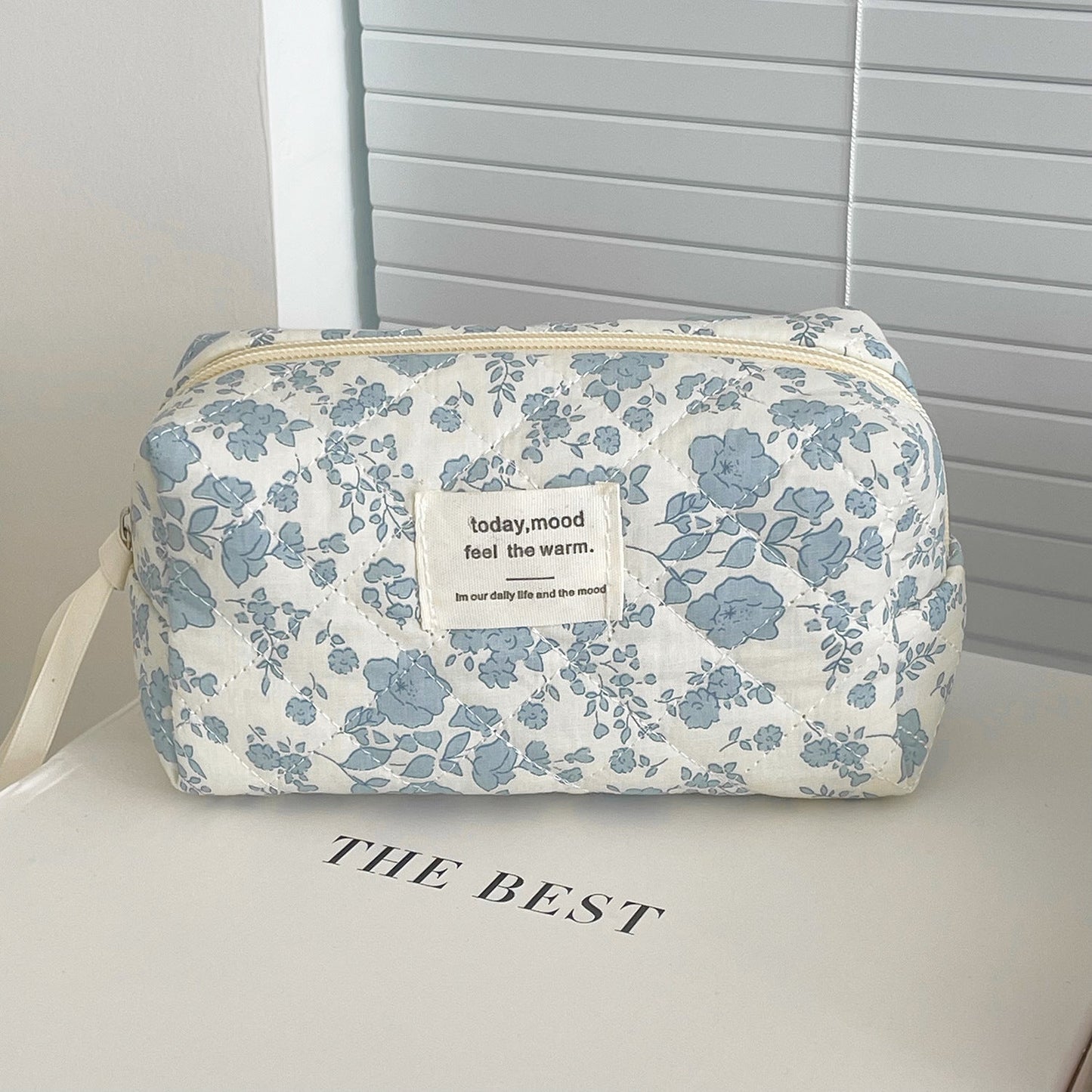 Blue Flower Cosmetic Bag Vintage Travel Toiletry Organizer