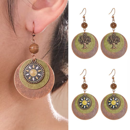 Trendy Bohemian Double Layer Round Disc Earrings