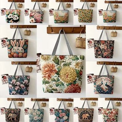 Cartoon Embroidered Canvas Tote Bag Stylish Soft Carryall
