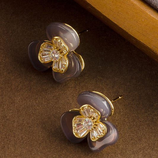 Flower Zircon Stud Earrings For Women 鈥?Elegant Floral Design