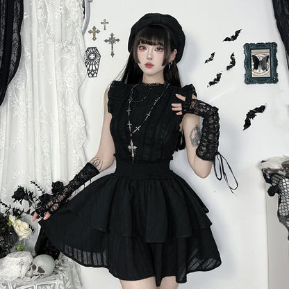 Gothic Style Black Cotton Sleeveless Maxi Dress
