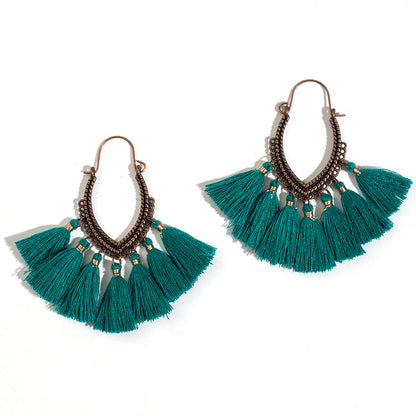 Bohemian Tassel U-Shaped Alloy Vintage Earrings for Women