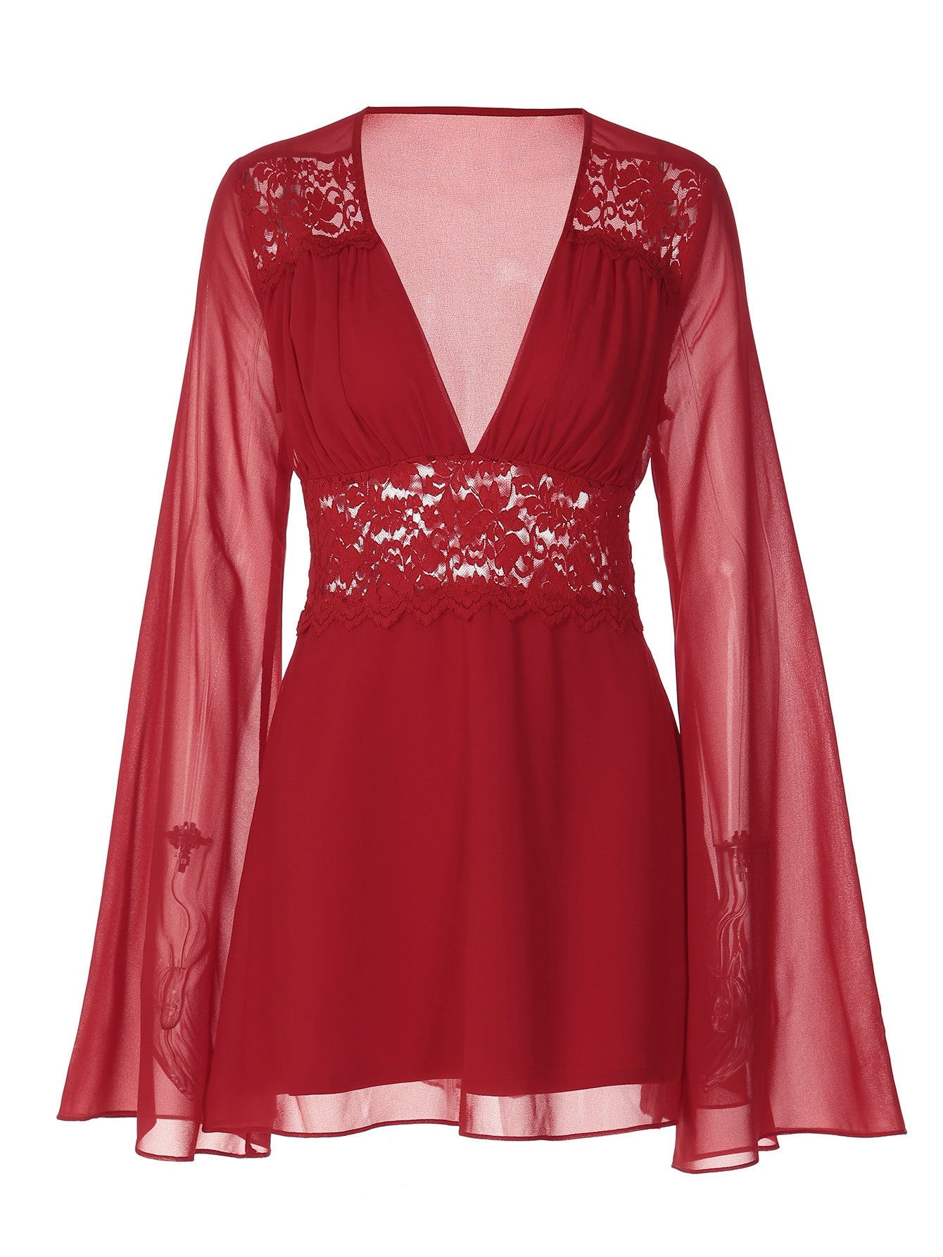 French Style Elegant Deep V Lace Midi Dress