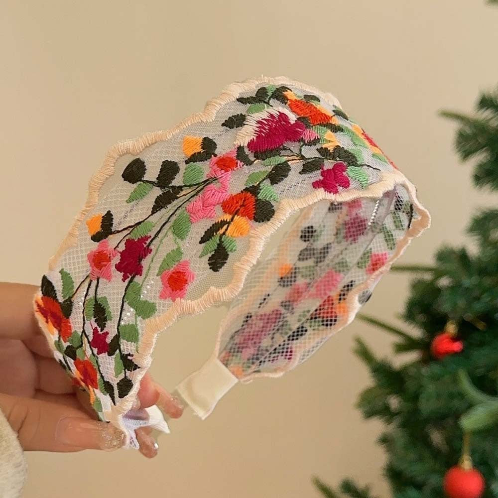 Colorful Flowers EmbroideredÂ Wide Headbands