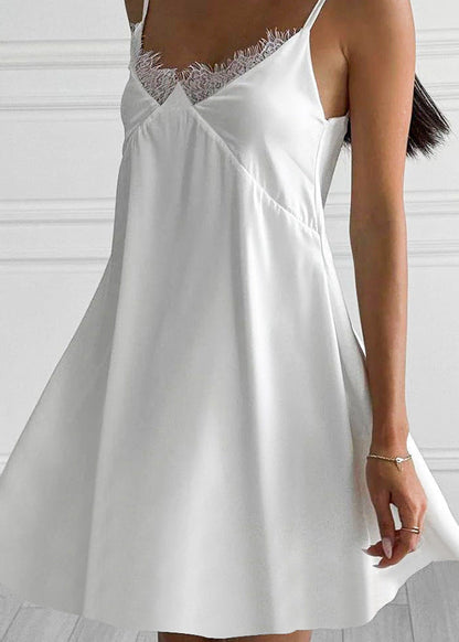 Lace Trim Slip Dress Lightweight Silky Fabric