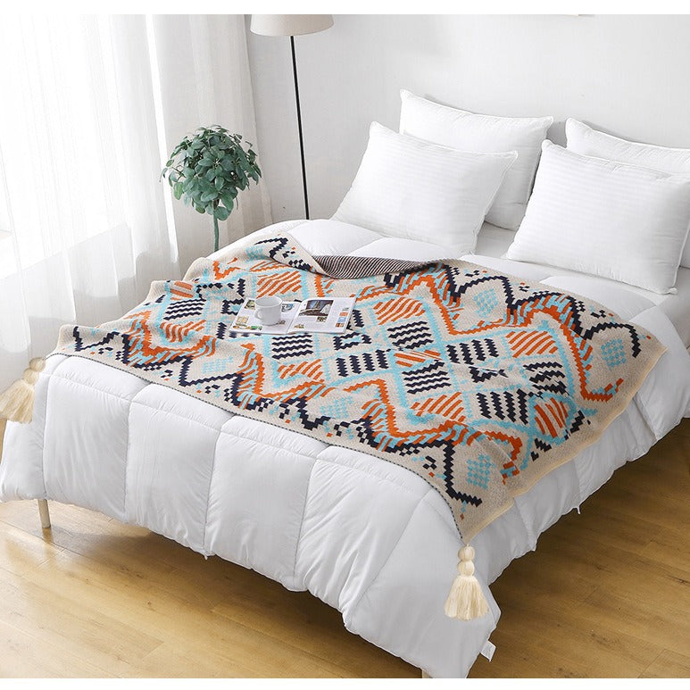 Bohemian Tassel Soft Knit Throw Blanket