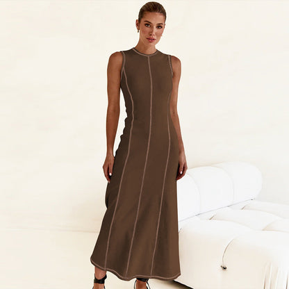 New Y2K Knit Sleeveless A-Line Dress with Round Neck
