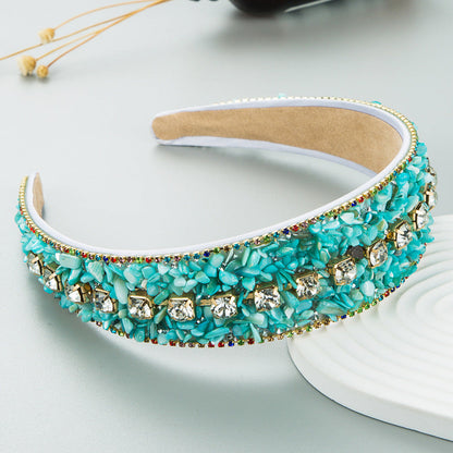 Colorful Stone Studded Wide Fabric Headband Trendy Hair Accessory