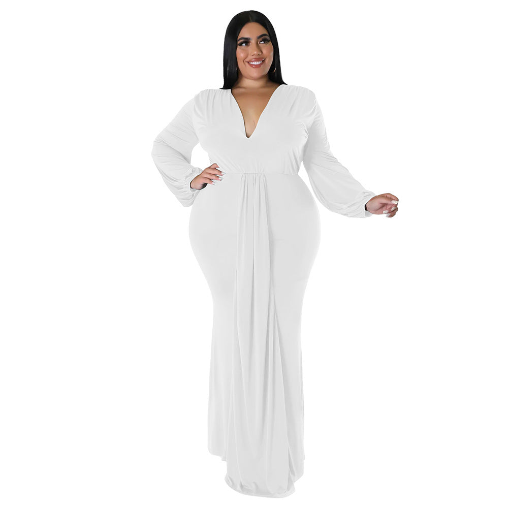 Trendy Plus Size V-Neck Irregular Hem Dress For Night Out