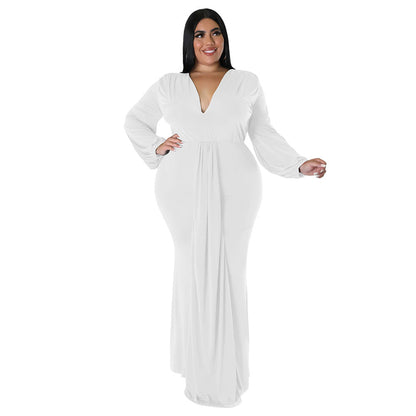 Trendy Plus Size V-Neck Irregular Hem Dress For Night Out