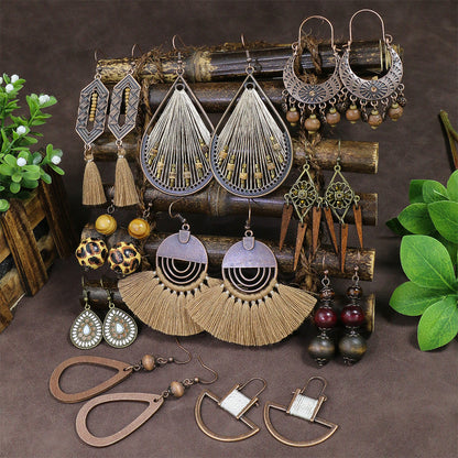 Ethnic Style Tassel Water Drop Alloy Earrings Set
