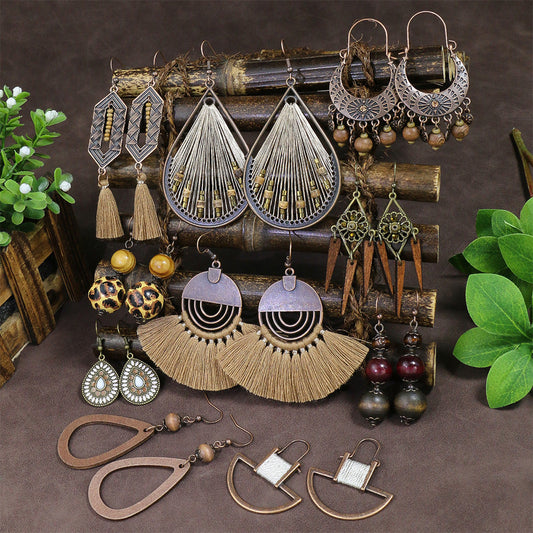 Ethnic Style Tassel Water Drop Alloy Earrings Set