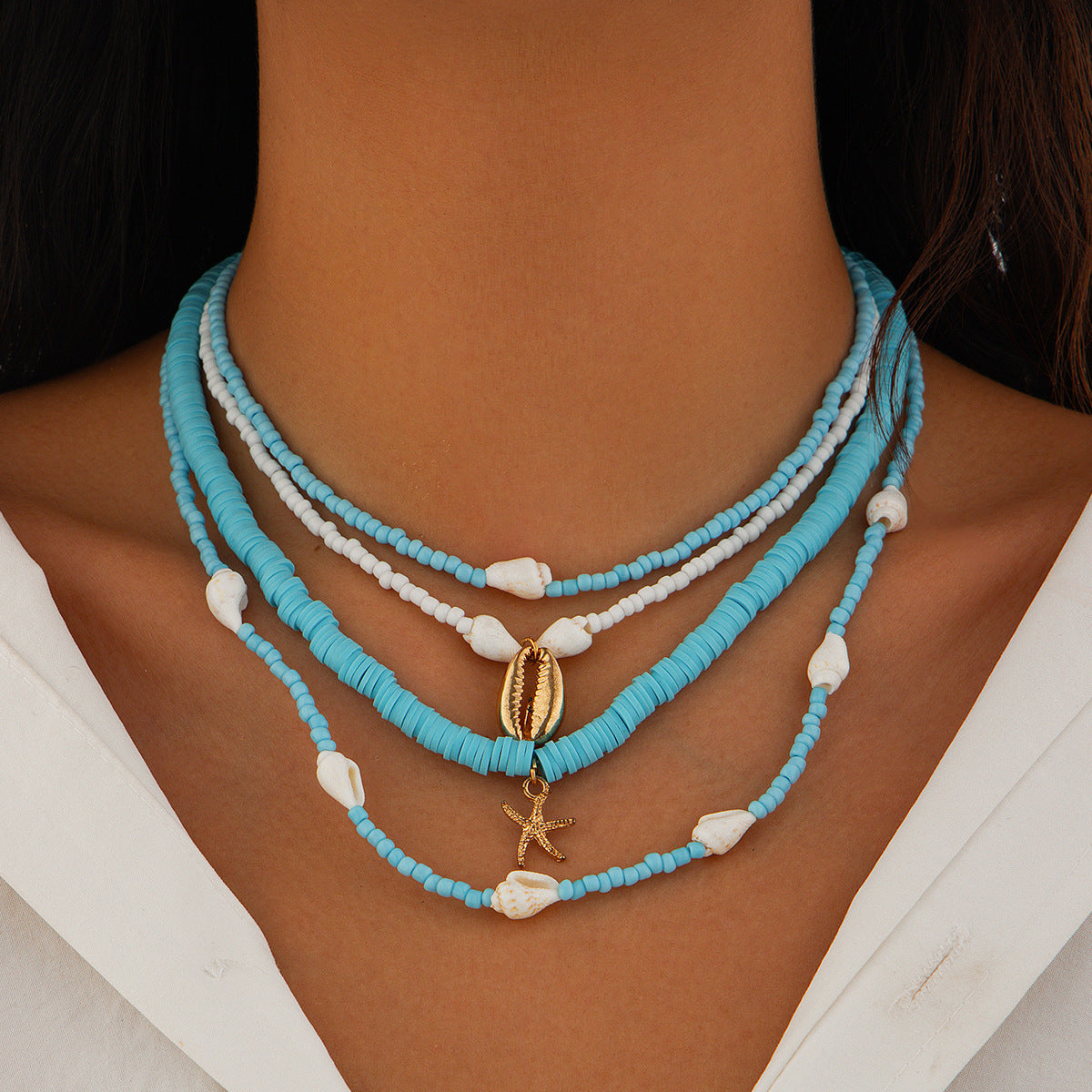 Beach Starfish Bead Necklace Vintage Pearl-Like Pendant