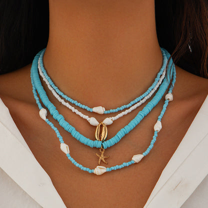 Beach Starfish Bead Necklace Vintage Pearl-Like Pendant