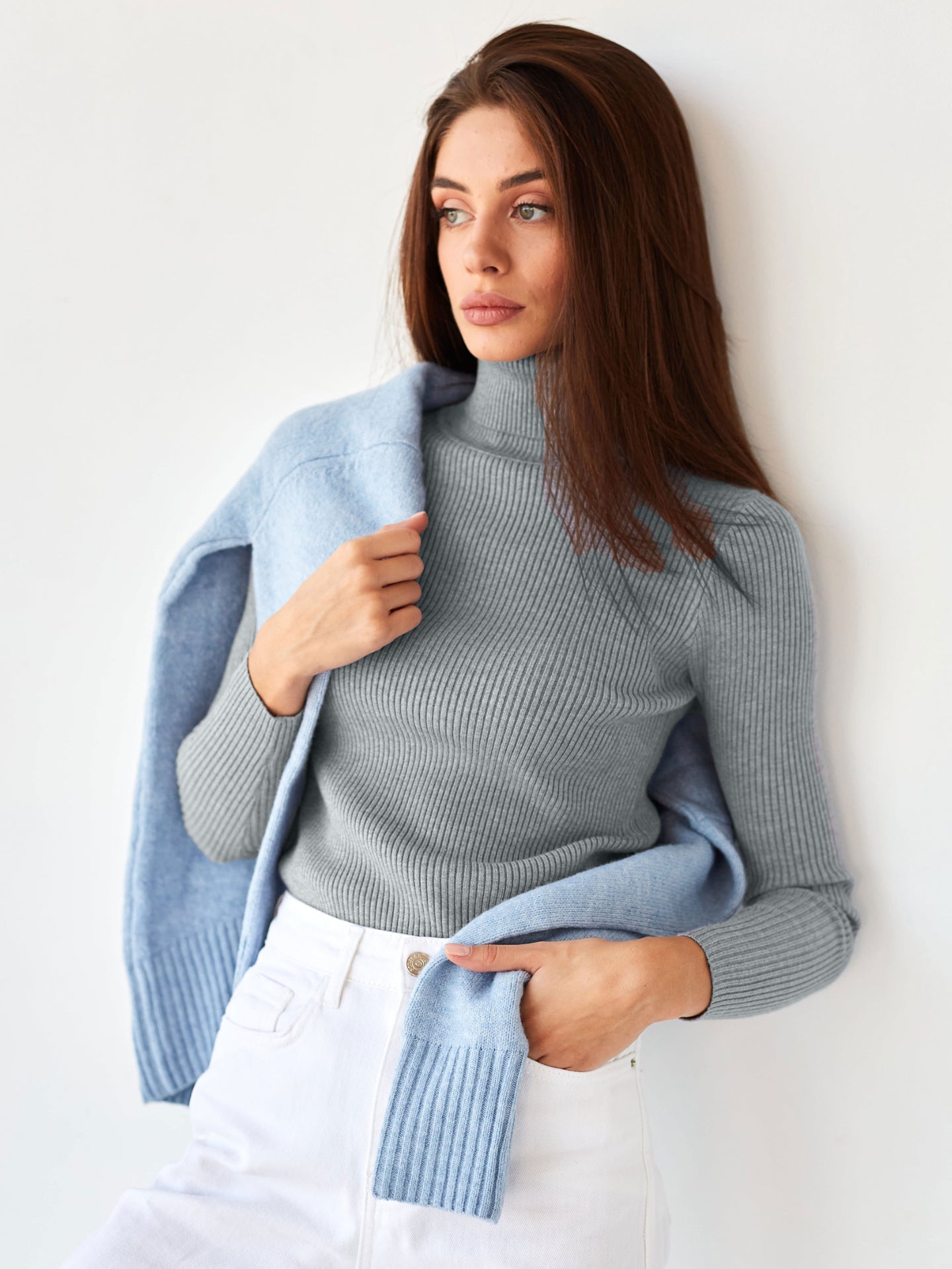 High Neck Knit Sweater Casual Pullover for Women