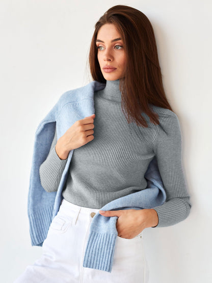 High Neck Knitted Sweater Comfortable Casual Pullover