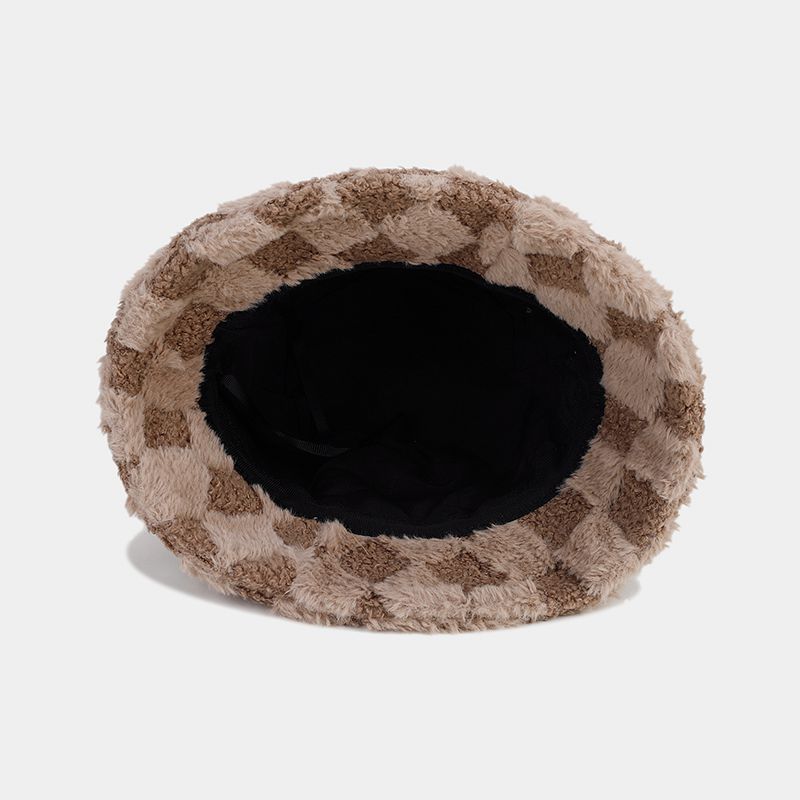 Winter Fuzzy Trendy Plaid Thick Warm Bucket Hat