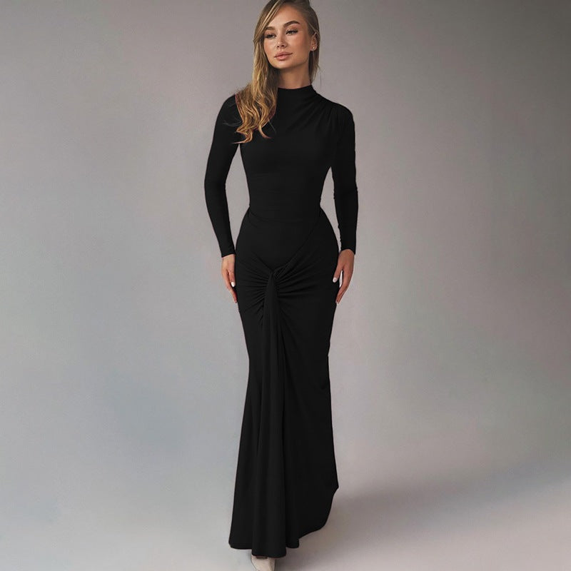 Bodycon Long Sleeve Dress Solid Color Elegant Style