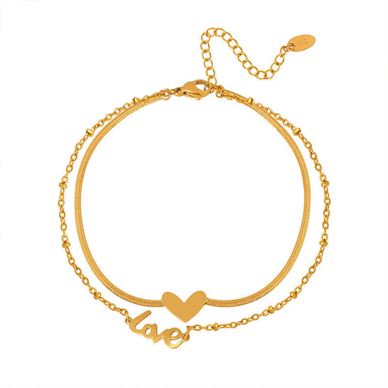 Letter Love Pendant Layered Chain Anklet