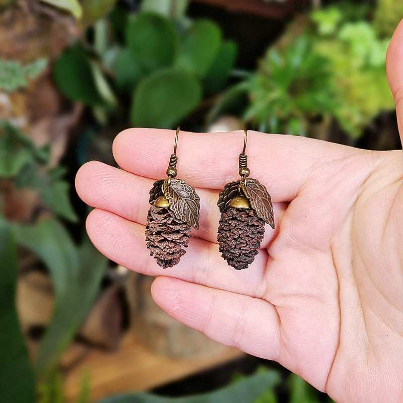 Creative Long Leaf Wood Earrings with Natural Dried Fruits