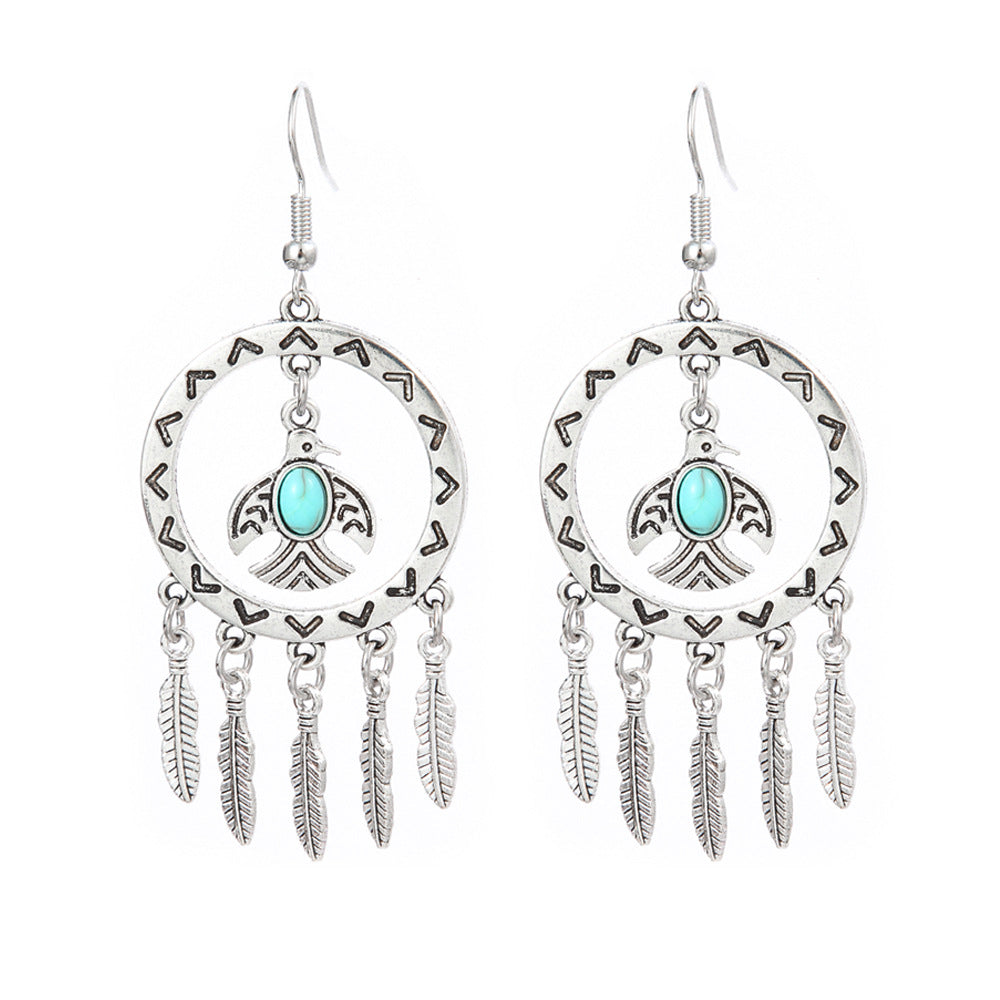 Turquoise Geometric Metal Tassel Earrings for Women