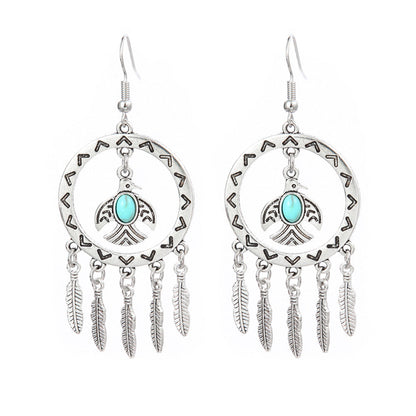 Turquoise Geometric Metal Tassel Earrings for Women