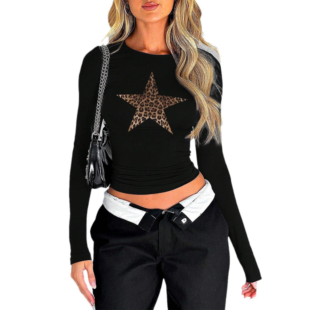 Y2K Star Digital Print Long Sleeve Crop T-Shirt