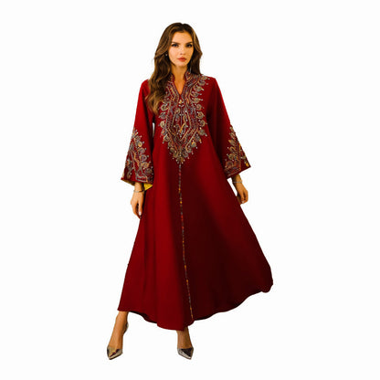 Muslim Abaya Women’s Long Dress with Rope Embroidery