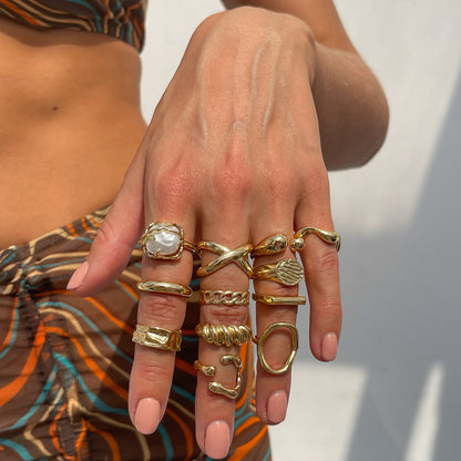 Geometric Metal Texture Water Drop Ring Set Trendy Women'S Rings