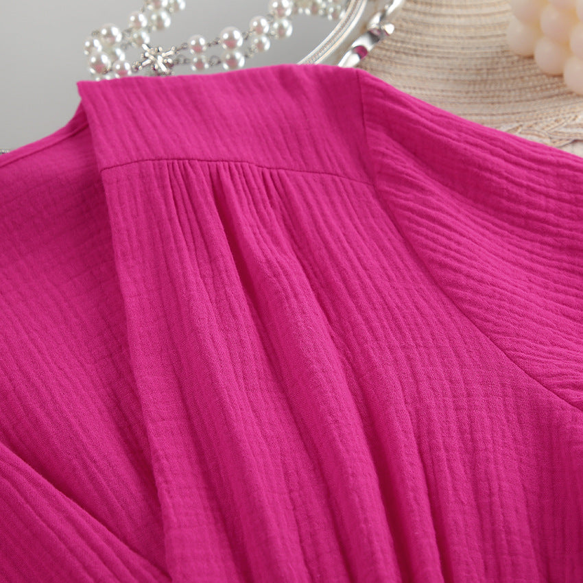 V-Neck Solid Color Loose Homewear Dress