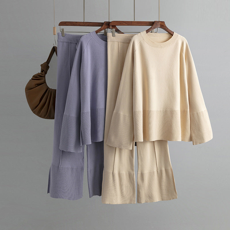 2+ Round Neck Side Split Knit Sets