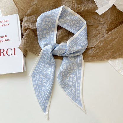 Print Narrow Long Satin Silk-Feel Scarf