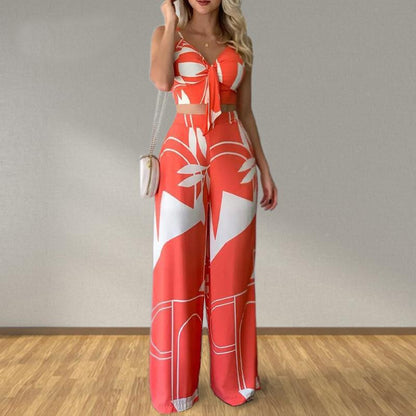 Trendy Two-Piece Set Sleeveless Floral Blouse and Trousers
