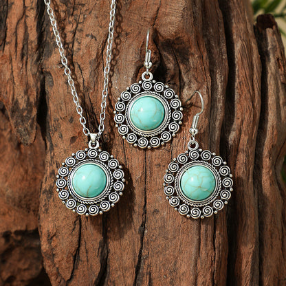 Bohemian Turquoise Long Drop Earrings Jewelry Set