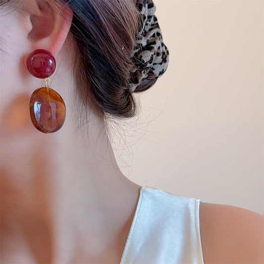Vintage Color Block Resin Round Drop Earrings