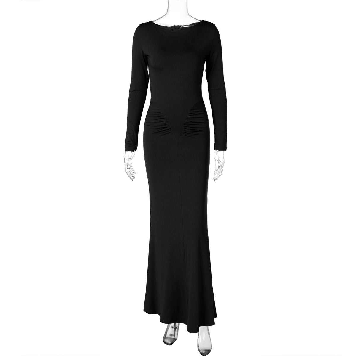 Chic Fit Ruched Round Neck Long Sleeve Dress