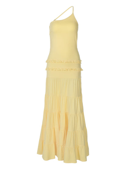 Sexy Hollow Back Tiered One-Shoulder Maxi Dress