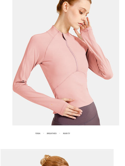 Fitness Yoga Wear Women'S Stand-Up Collar Zipper Slim Long Sleeve Outdoor Running Breathable Quick-Drying Sports Yoga Top
