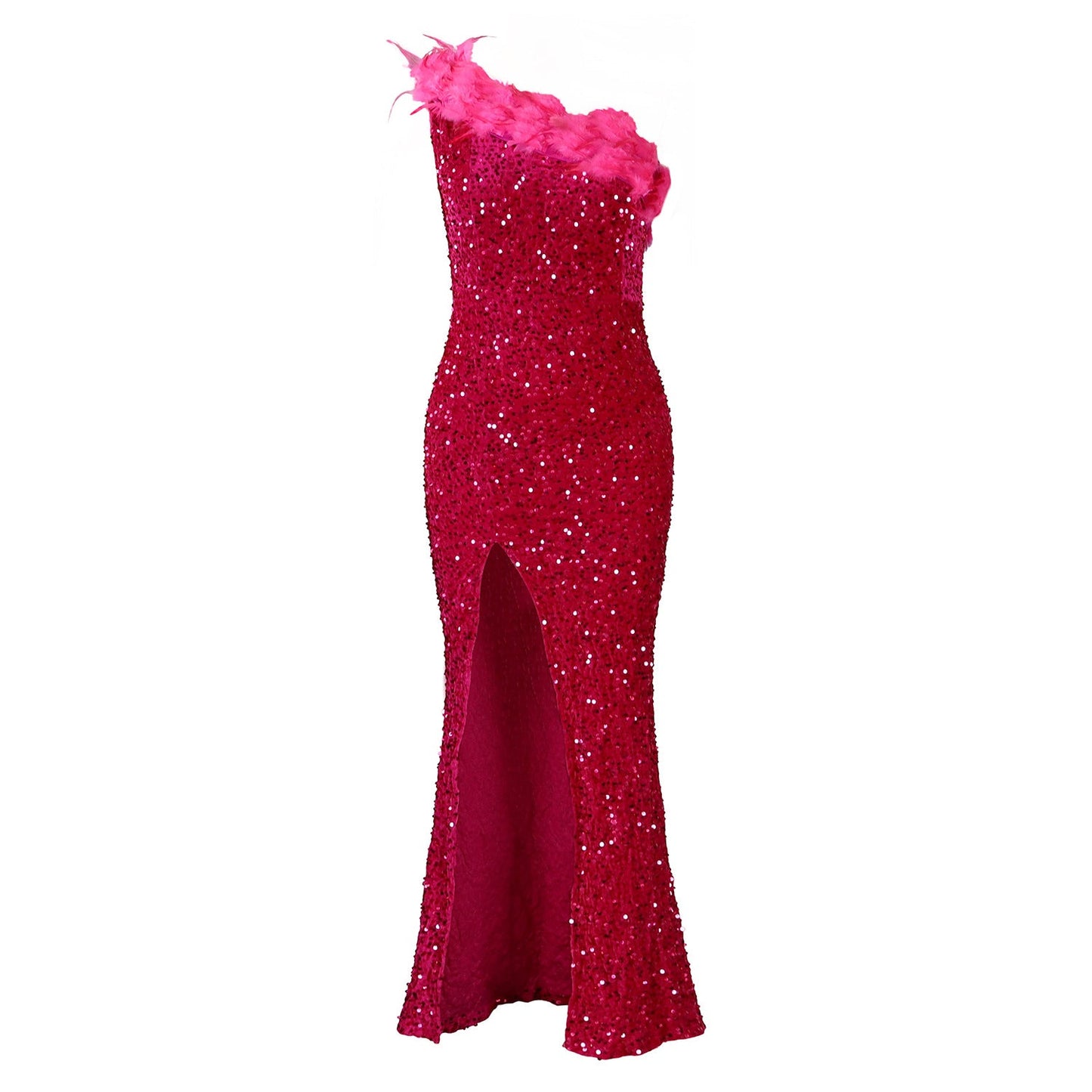 Elegant High-Waisted Split Maxi Dress With Sequins
