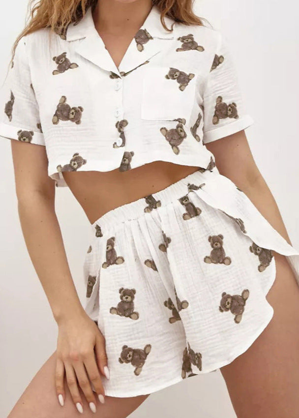 Two Piece Cropped Lounge Set Lightweight Cotton