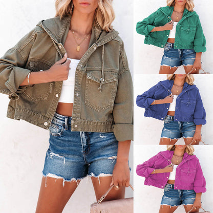 Trendy Casual Hoodie Denim Jacket for Women
