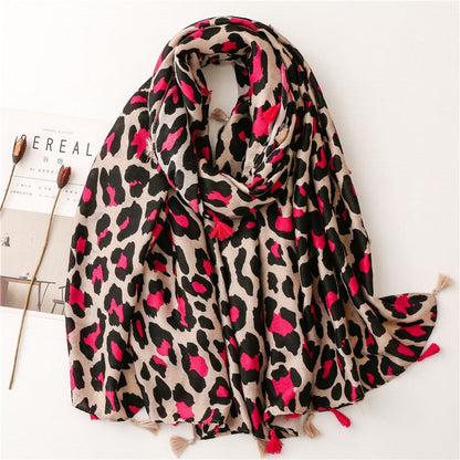 Classic Leopard Print Spring, Autumn, And Winter Long Versatile Cotton And Linen Scarf Dual Purpose Shawl